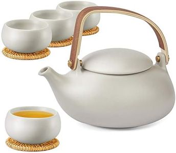 ZENS Ceramic Tea Pot Cups Set,Smooth Matte Finish Modern Tea Gift Set for Women Tableware Grey Tea Set with 4 Cups(130ml)