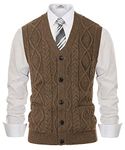 PJ PAUL JONES Men Button-up Sweater Vest Sleeveless Twisted Knit Cardigan Vest Coffee, X-Large