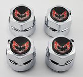 General Motors Set of 4 New 77-81 Pontiac Firebird Trans Am TA Snowflake Turbo Wheel Chrome Center Caps Red Bird