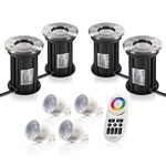 Auraglow Ground Light Outdoor Garden Patio Path Deck Light Recessed GU10 Holder IP67 Rated with RF Remote Control Colour Changing LED Light Bulb Bundle - Four Pack