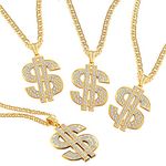 4 Pieces Plated Chain Dollar Necklace for Men with Dollar Sign Pendant Necklace, Dollar Necklace (Gold)