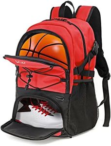 WOLT | Basketball Backpack Large Sports Bag with Separate Ball Holder & Shoes Compartment, Best for Basketball, Soccer, Volleyball, Swim, Gym, Travel (Red)