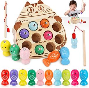 NCKIHRKK Jeux Montessori, Activite Enfant 2 Ans, Jouet en Bois Jeu de Pêche Magnetique, Cadeau Fille/Garcon 2 ans, Bebe 1 An, Jeux Educatif Pour 2 3 4 5 Ans