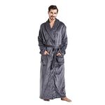 FashGudim Mens Robes Big and Tall Full Length Plush Fleece Long Robe for Men Bathrobe Shawl Collar Warm Winter House Robes (Grey,S/M)