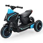 GYMAX Kids Electric Motorbike, 6V Battery Powered Ride on Motorcycle with Lights, Music, Horn, Story, FM, MP3, USB and TF Interface, 3 Wheel Motor Bike for Boys Girls (Black)