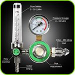 Argon Regulator With Flowmeter TIG Welder MIG Welding CO2 Regulator 0 to 30 L/MIN - 0 to 25 MPA Pressure Gauge CGA580 Inlet Connection Gas Welder Welding Regulator with Built-In Flow Meter