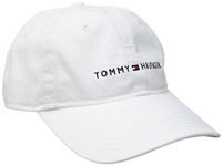 Tommy Hilfiger Men's Cotton Logo Adjustable Baseball Cap, White, One Size