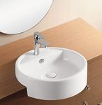 Clickbasin Semi Recessed Bathroom Basin | A Large Family Sized 480mm Diameter Sink | Sits on Edge of Counter for a Space Saving Install | in White Ceramic with Overflow