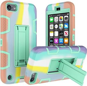 WOGROO Protective Case Compatible with Apple iPod Touch, iPod Touch 7 Case, iPod Touch 6 Case-Hybrid Shockproof iPod Case with Kickstand - Full-Body Cover with Rugged Drop Protection - Rainbow