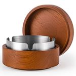 Wooden Ashtray with Lid for Smokers Stainless Steel Liner Ash Tray Windproof Durable Easy to Clean Cool Ashtrays for Indoor or Outdoor Use, Patio, Office & Home (Red)