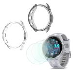 FONTRON Smartwatch Screen Protector Compatible for Garmin Forerunner 965 Case TPU Soft Frame Cover and Tempered Glass Protective Film (Pack of 3+2)