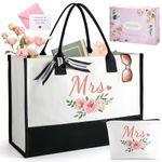 TRSODD Mrs Bride Wedding Christmas Gifts, Can-vas Tote Bag for Women, Bridal Shower Gifts, Miss to Mrs, Bride to be Gifts, Bridesmaid Proposal Gifts, Bride Bag w Makeup Bag Inner Pocket Gift Box Card