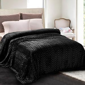 Whale Flotilla Couverture Polaire à Chevrons, 220 x240 cm, Plaid Couverture en Flanelle Douce Chaude pour Canapé ou Lit, Couverture 4 Saisons, Noir