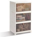 BTGGG 3 Tier Plastic Storage Boxes with Lid, 22L*3 Stackable Collapsible Storage Box on Wheels, Foldable Storage Drawers Box with Front Door, Plastic Containers for Living Room Bedroom Organisation