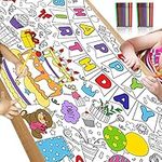 Happy Birthday Coloring Poster with 24 pcs Paint Pens Jumbo Paper Coloring Banner or Tablecloth for Kids Birthday Favors