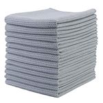 Polyte Premium Microfiber Kitchen Dish Hand Towel Waffle Weave 12 Pack (16x28 in, Gray)