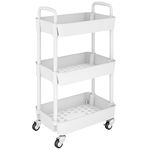 UDEAR 3-Tier Kitchen Rolling Utility Cart,Multifunction Storage Organizer with Handle and 2 Lockable Wheels for Kitchen,Bathroom,Living Room,Office,White