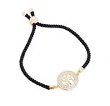 STRIPES® essentials ek Onkar Charm With Crystal Bracelet Jewellery With Black String Handmade Adjustable Rope Cord Thread | Stylish Bracelets Trendy Jewellery Gift For Women Gift For Girls (Golden)