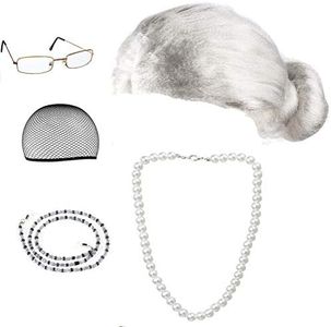 Beelittle Old Lady Costume Cosplay Grandma Granny Wig Great for Halloween Christmas Mrs. Claus