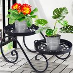 Santentre 2 Tier Black Plant Stand, Anti-Rust Iron Plant Pot Stand Indoor Outdoor, Metal Plant Stands Indoor Plant, Plant Pot Holders Indoor for Multiple Plants, Flower Stand Shelves for Garden Home