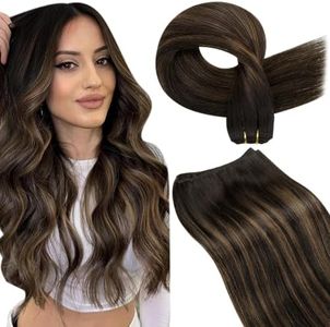 LaaVoo Sew in Hair Extensions Human Hair Balayage Weft Hair Extension 20 Inch Sew in Weft Extensions Dark Brown Ombre Light Brown 100g