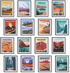 Gersoniel 16 Pieces National Park Posters Vintage of 16 Travel Prints Wall Art Abstract Wall Art and Mountain Print Set Abstract Travel Unframed for Living Room Bedroom Bathroom Decor (Vintage Style)