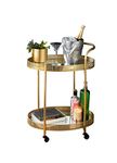 spot on dealz® Drinks Trolley Gold Kitchen serving cart with Two Glass Shelves Mini Bar Drinks Table With Wheels
