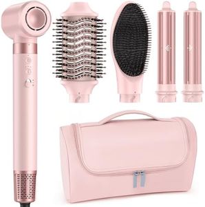 MESCOMB 5 in 1 High-Speed Hot Air Styler - Professional Frizz-Free Blow Dryer Brush, Fast Drying Hair Dryer, No Heat Damage - Curl, Volumize, Straighten with Travel Bag