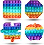 Enovoe Pop Fidget Toys - 4 Pack, Push Pop Toys for Kids and Adults 6.77 x 6.5 x 3.11 in - Rainbow Bubble Fidget Poppers - Fidget Shapes - Square Octagon Apple Puzzle