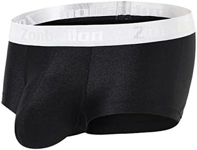 BIATWOWR Ropa interior sexy para hombre, con bolsa para realzar el abultamiento, de seda de hielo, calzoncillos tipo bóxer de pierna corta, talla L, 1 paquete: negro, L