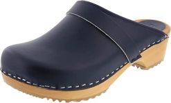 Bjork Maja Wood Open Back Leather Clogs (EU-39, Navy)