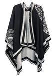 Belle Dame Women’s Poncho Shawl Wrap Ruana Cape for Fall Winter Printed Blanket Scarf Wrap Open Front Cardigan (CP077)