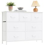 Somdot Dresser for Bedroom with 7 Drawers, Wide Storage Organizer Chest of Drawers with Fabric Bins for Closet Bedside Nursery Living Room Laundry Entryway Hallway, White Leather