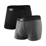 SAXX Men's Underwear - VIBE Super Soft Boxer Briefs with Built-in Pouch Support - Underwear for men, Pack of 2, Black/Grey, X-Large