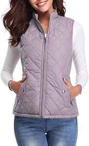 Fuinloth Women's Quilted Vest, Stand Collar Lightweight Zip Padded Gilet Lavender S