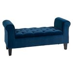 MTK WOOD PLAZA Button-Tufted Storage Ottoman, Fabric Upholstered Bench with Armrests Couch pouffe Puffy for Bedroom, Entryway, Living Room, (Blue)