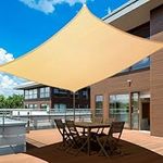 UIRWAY Sun Shade Sails Canopy 12' x 16' Rectangle, 95% UV Block, 185GSM Heavy Duty Permeable Sun Shade Sail for Patio, Garden, Pergola, Backyard, Outdoor Pools, Carport - Sand