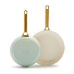 GreenPan Reserve Hard Anodized Healthy Ceramic Nonstick 10" and 12" Frying Pan Skillet Set, Gold Handle, PFAS-Free, Dishwasher Safe, Oven Safe, Julep Green