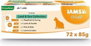 IAMS Delights Complete Wet Cat Food for Adult 1+ Cats Meat and Fish Variety in Jelly Multipack 72 x 85 g Pouches