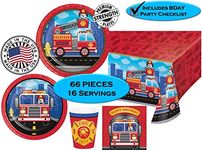 Flaming Firetruck Birthday Party Pack (Basic Bundle, 65 Pieces)