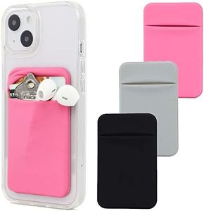 Fulgamo 3Pack Adhesive Phone Pocket,Cell Phone Stick On Card Wallet,Credit Cards/ID Card Holder(Double Secure) with Self Sticker for Back of iPhone,Android and All Smartphones-Black,Grey,Pink