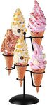 SIRAAJ Black Iron Ice Cream Cone Holder Stand with Base 5 Holes to Display Snow Cones Sushi Hand Rolls Popcorn Candy French Fries Sweets Savory