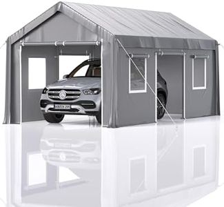 GAOMON 20'x10'x9.3' Carport Heavy Duty, Portable Garage with 16 mil PE Canopy, 4 Roll-up Doors and 4 Ventilative Windows, for Pickup Truck, and Boat, Grey