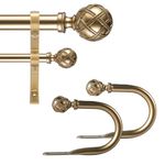 Ycolnaefllr 1 Inch Diameter Double Curtain Rod Set Double Curtain Pole Rail Adjustable from 84 to 120 Inch(213cm-304cm) with Curtain Holdbacks Double Window Curtain Rod Set Warm Gold