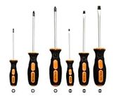 Durable 6pc Screwdriver Set – Chrome Vanadium Steel with Magnetic Tips – Includes 3X Flat-Head Sizes: 3x75mm/5x100mm/6x100mm and 3X Phillips-Head: PH0x75mm/PH1x100mm/PH2x100mm