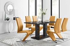 Furniturebox UK Imperia 6 Modern Black High Gloss Dining Table And 6 Luxury Willow Dining Chairs Set (Dining Table + 6 Mustard Willow Chairs)