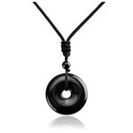 JOVIVI Black Obsidian Crystal Donut Necklace Men Natural Round Gemstone Healing Spiritual Amulet Peace Lucky Charm Proctection Pendant Cord Necklace Women Jewellery Gifts