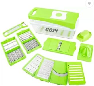 GOPI 14 in 1 Multipurpose Chopper, Fruits & Vegetable Cutters, Grater Peeler Chipser, Unbreakable Food Grade Body, Easy Push to Clean Button Slicer Dicer, Chopper for Kitchen (Green, Plastic)
