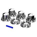 Richeer Semi Truck Chrome ABS Plastic with 2 Front and 4 Rear Axle Wheel Cover Complete Axle Wheel Cover Set 33mm Spiked Screw-On Lug Nut Covers