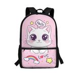 Showudesigns Hello Cat Backpack for Girls 6-8/8-10 School Bag Elementary Preschool Kindergarten Student Bookbag Kids Schoolbag 17inch Children Cute Book Bags 3rd Grade/6th Grade Pink